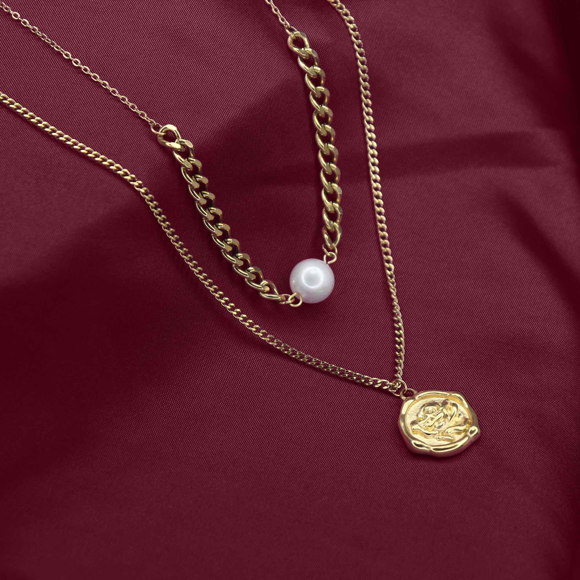 Rose Pearl Double Layer Necklace | 18K Gold Plated | Anti Tarnish Jewellery