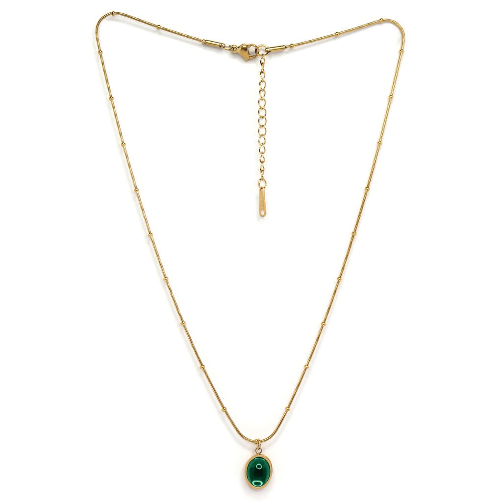 SOHIRA Green Gemstone Pendant Necklace| 18K Gold Plated
