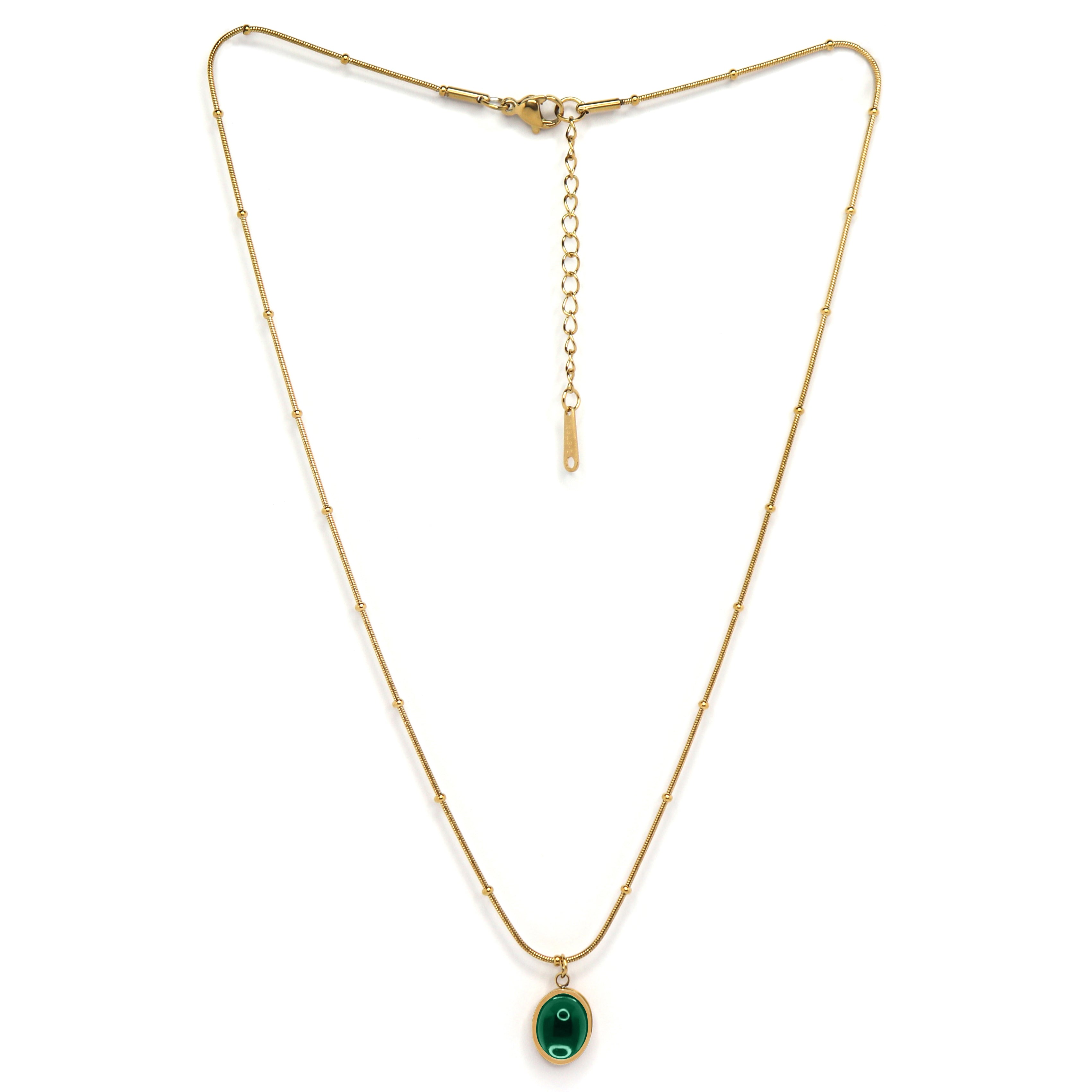 SOHIRA Green Gemstone Pendant Necklace| 18K Gold Plated