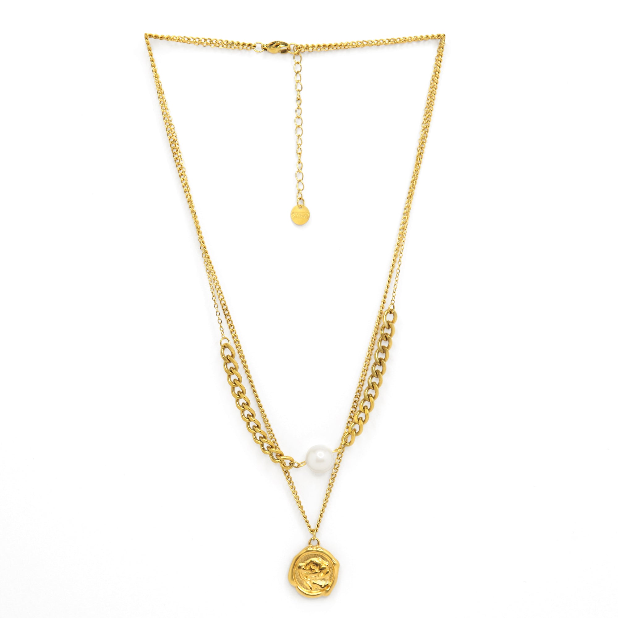 Rose Pearl Double Layer Necklace | 18K Gold Plated | Anti Tarnish Jewellery