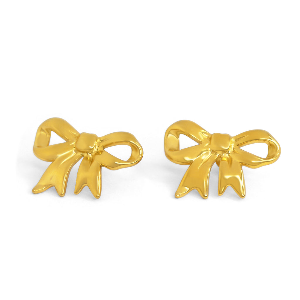 SOHIRA Golden Bow Charm Earrings Large | 18K Gold Plated