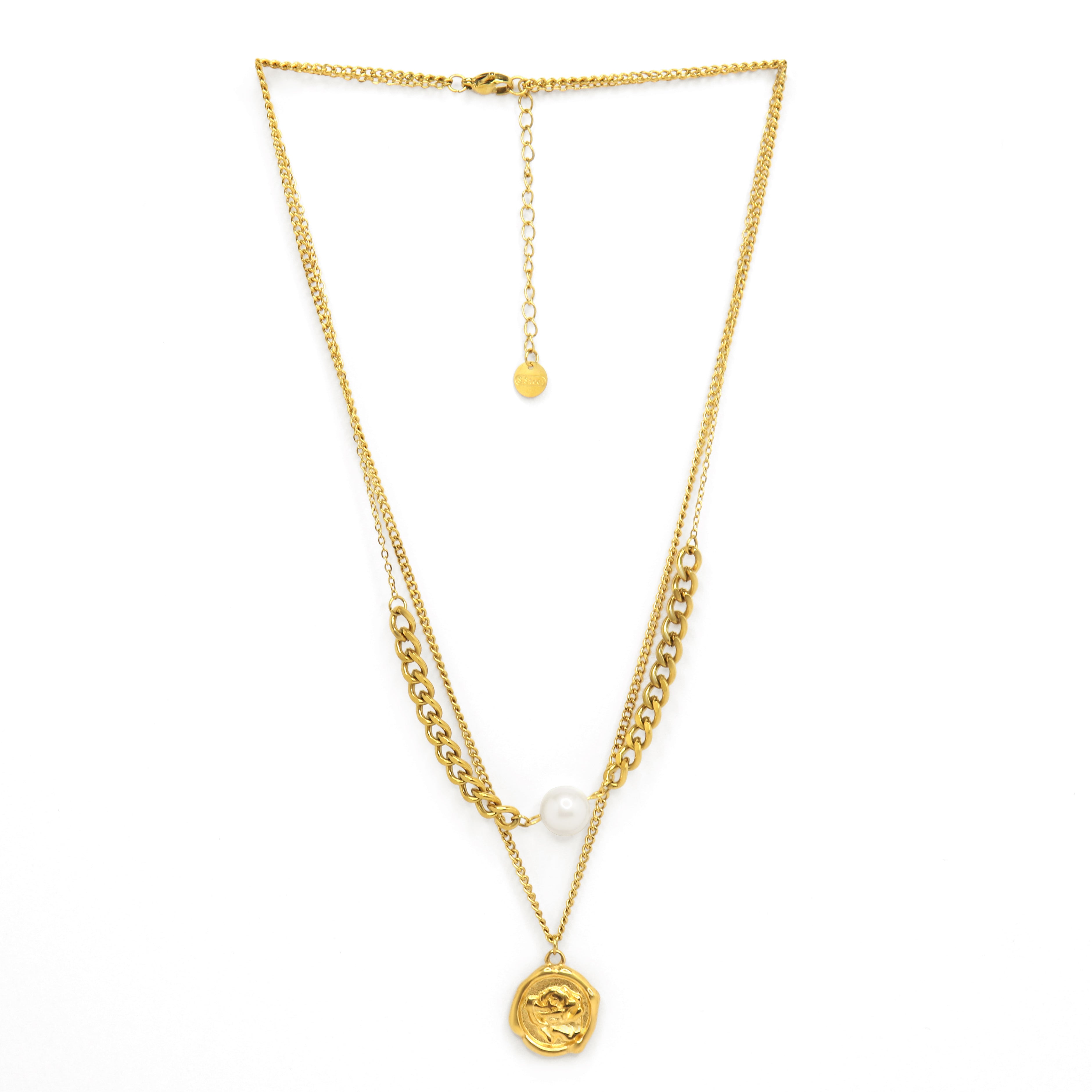 SOHIRA Rose Pearl Double Layer Necklace | 18K Gold Plated