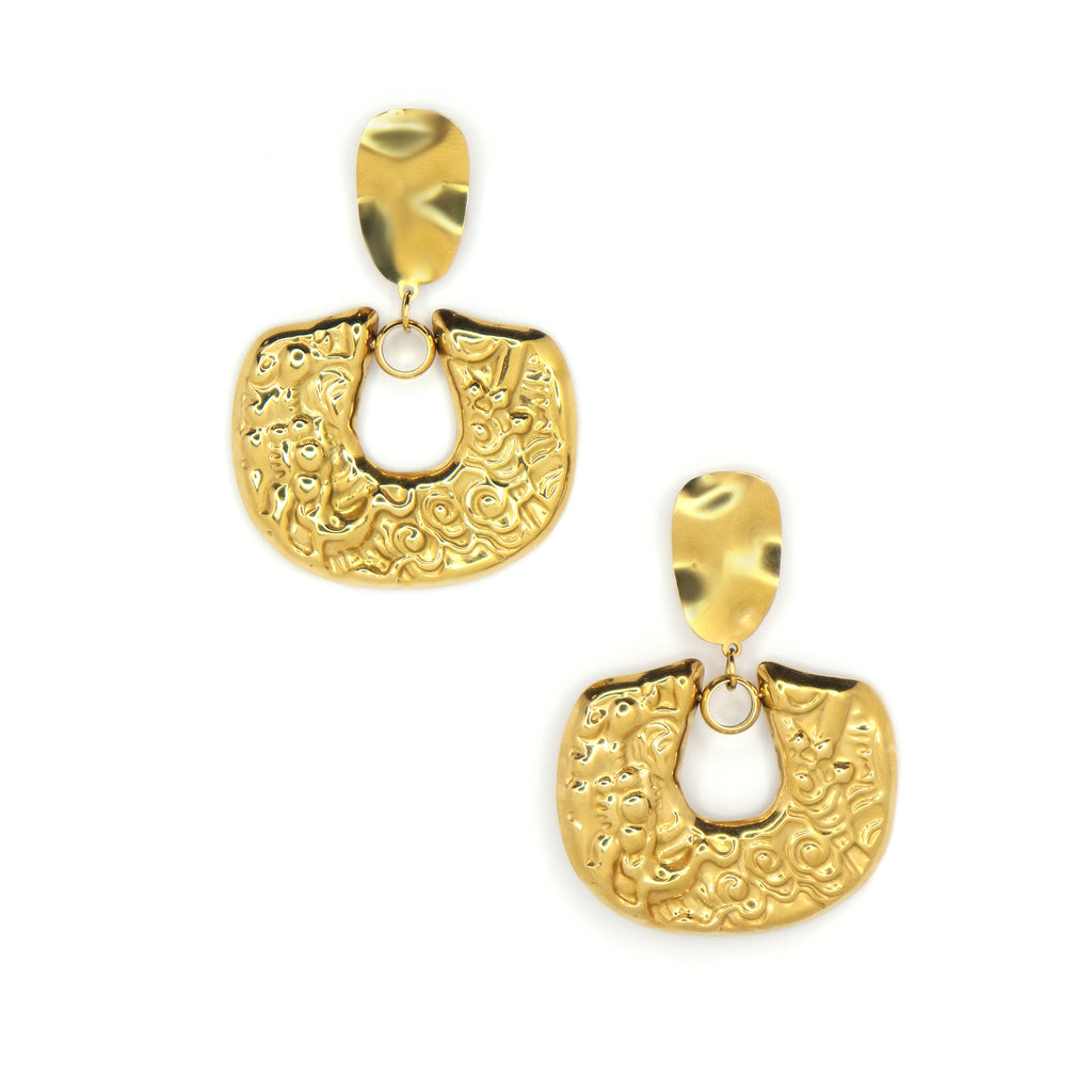 SOHIRA  Pebbled Square Chunky Earring | 18K Gold Plated