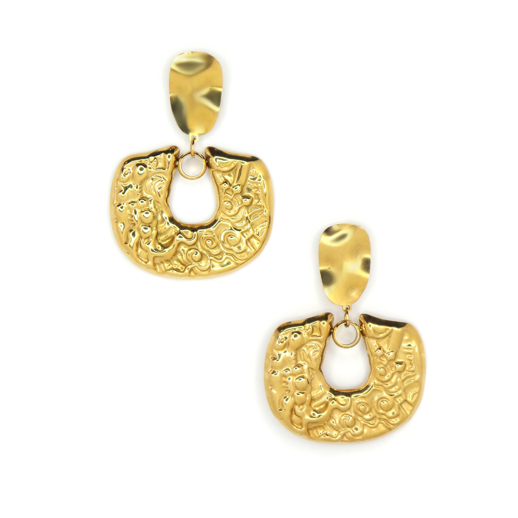 SOHIRA  Pebbled Square Chunky Earring | 18K Gold Plated