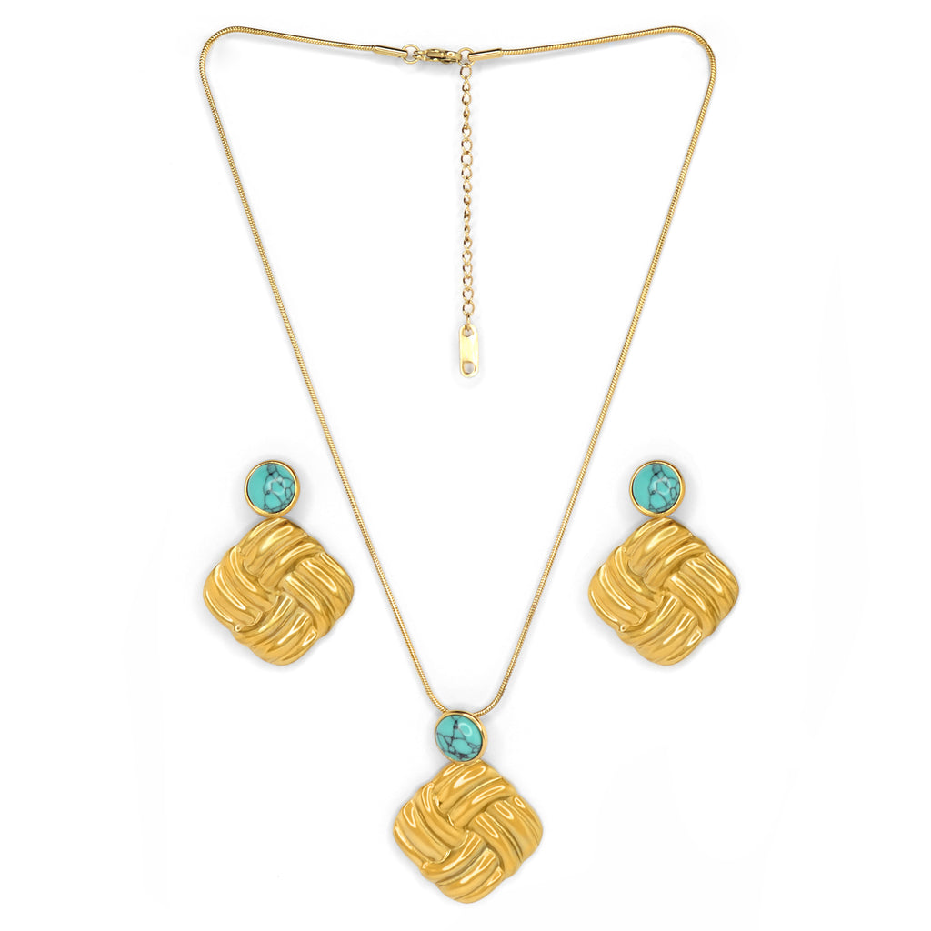 Turquoise Weave Necklace Set  | 18K Gold Plated  | Anti Tarnish Jewellery