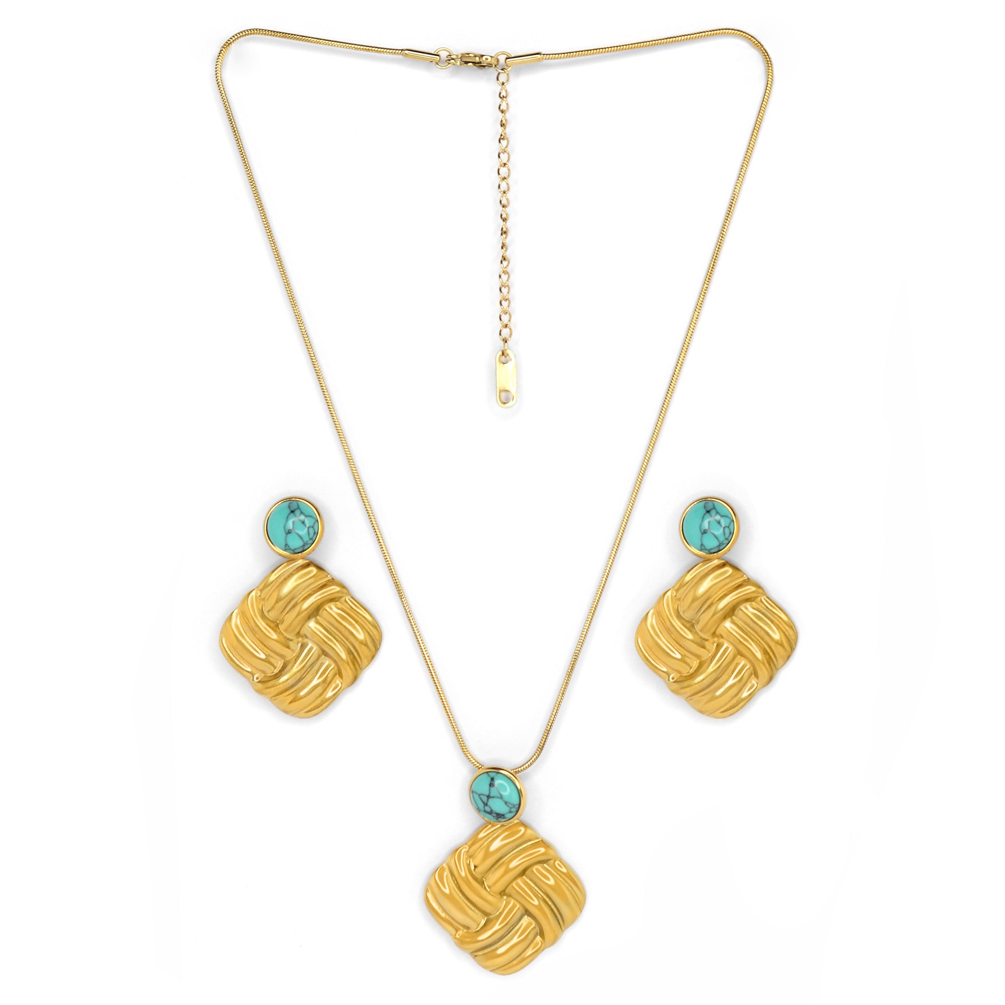 Turquoise Weave Necklace Set  | 18K Gold Plated  | Anti Tarnish Jewellery