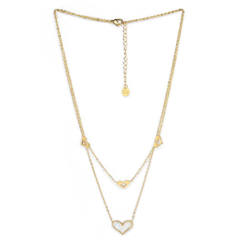 Heart Acrylic Double Layer Necklace | 18K Gold Plated