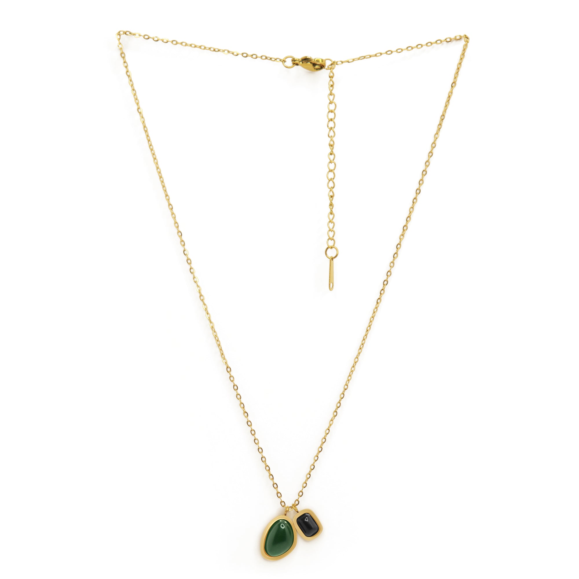 Dual Charm Gemstone Necklace | 18K Gold Plated | Anti Tarnish Jewellery