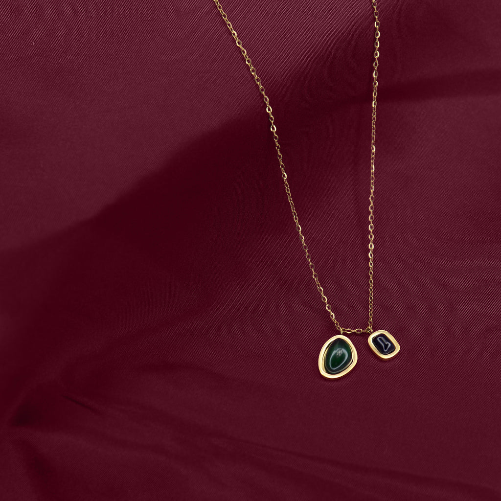 Dual Charm Gemstone Necklace | 18K Gold Plated | Anti Tarnish Jewellery