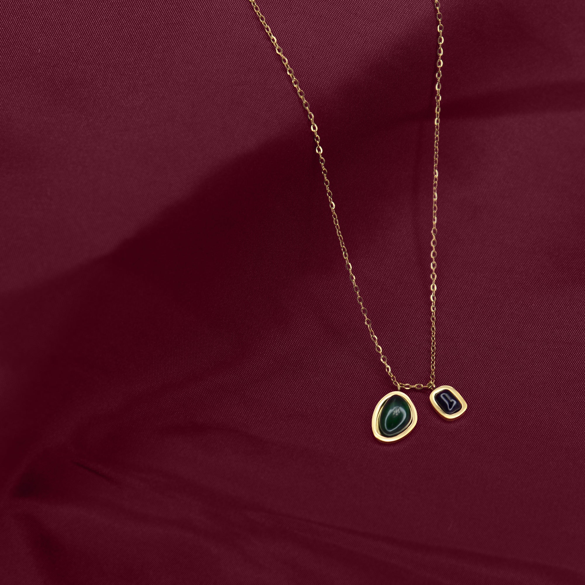 Dual Charm Gemstone Necklace | 18K Gold Plated | Anti Tarnish Jewellery