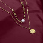 Rose Pearl Double Layer Necklace | 18K Gold Plated | Anti Tarnish Jewellery
