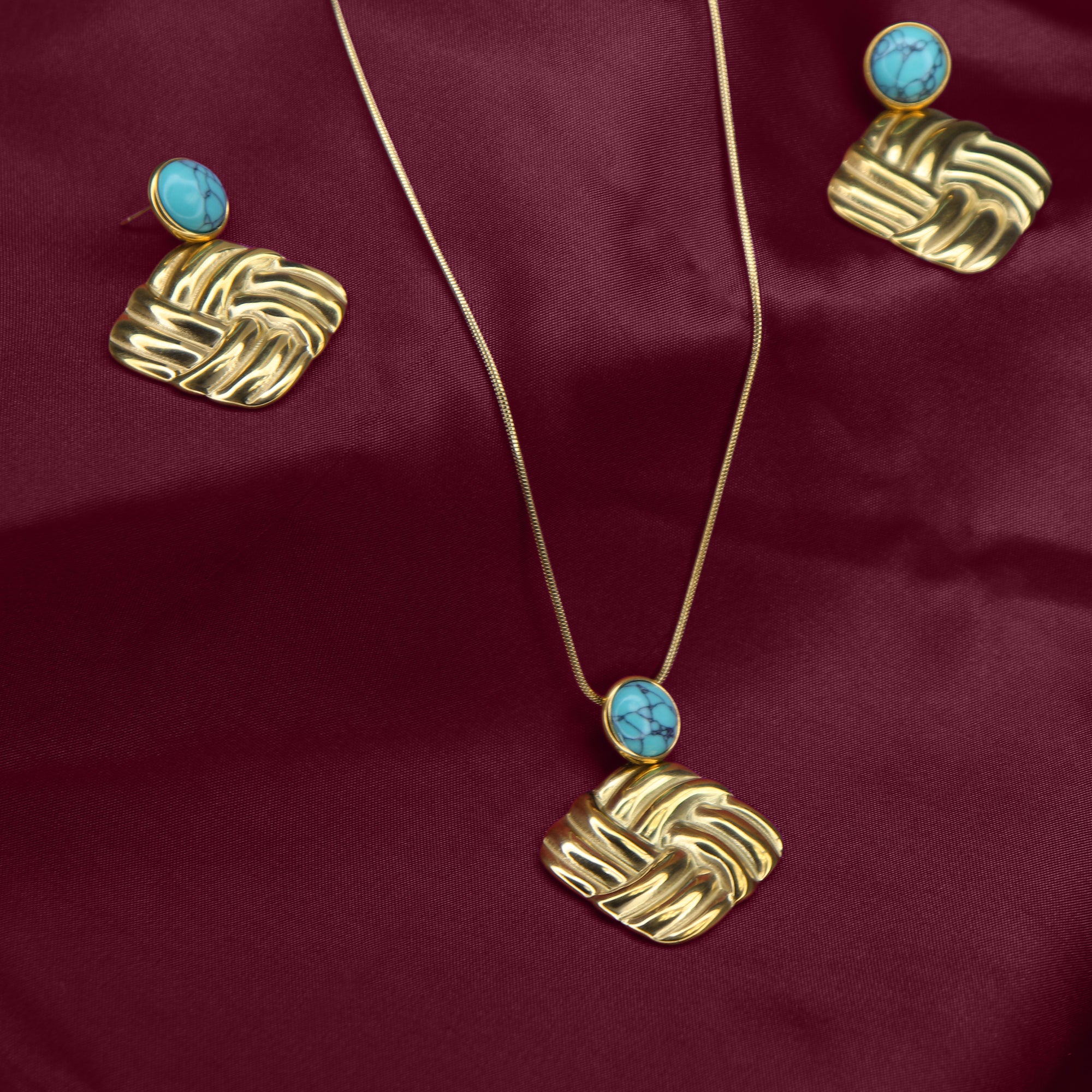 Turquoise Weave Necklace Set  | 18K Gold Plated  | Anti Tarnish Jewellery