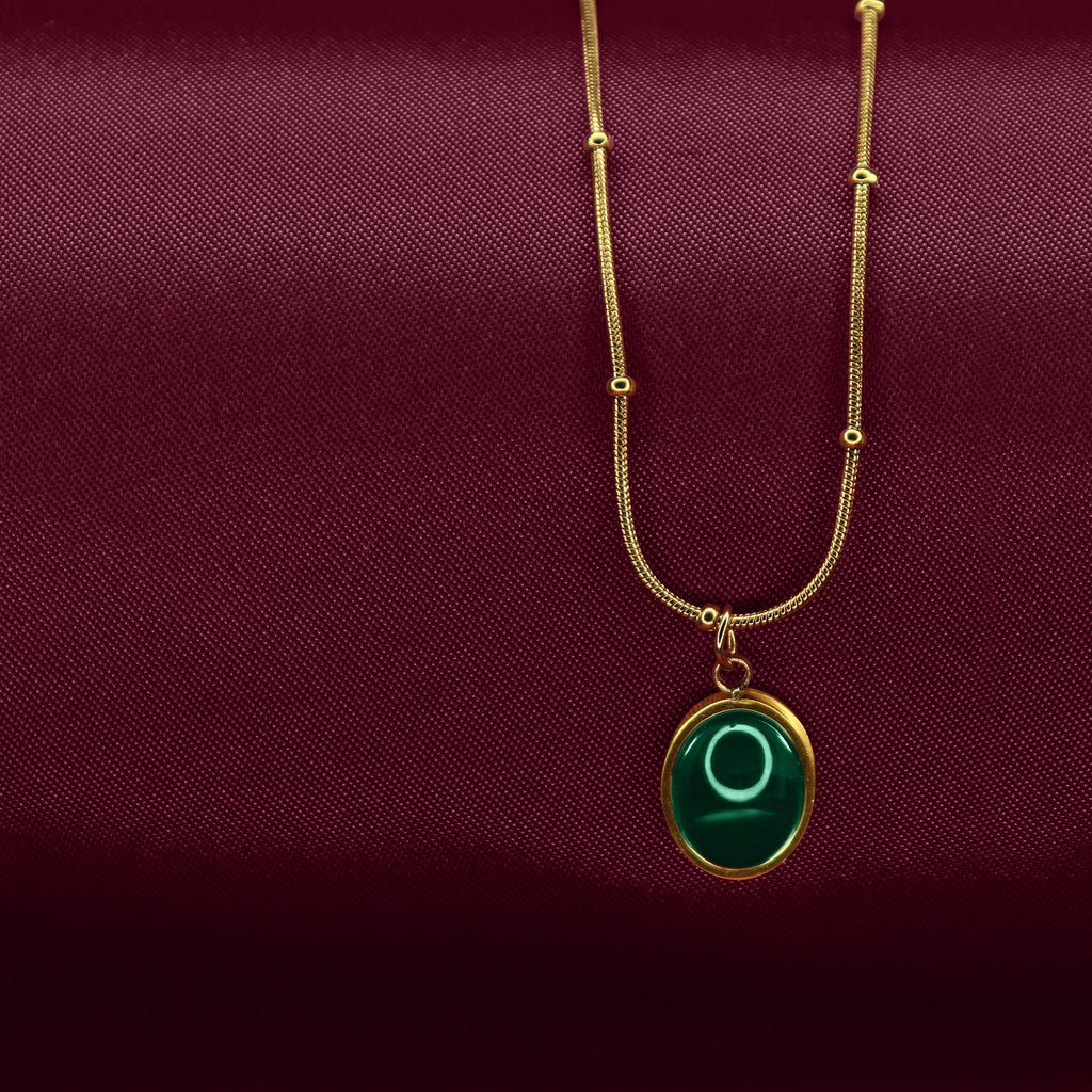 SOHIRA Green Gemstone Pendant Necklace| 18K Gold Plated