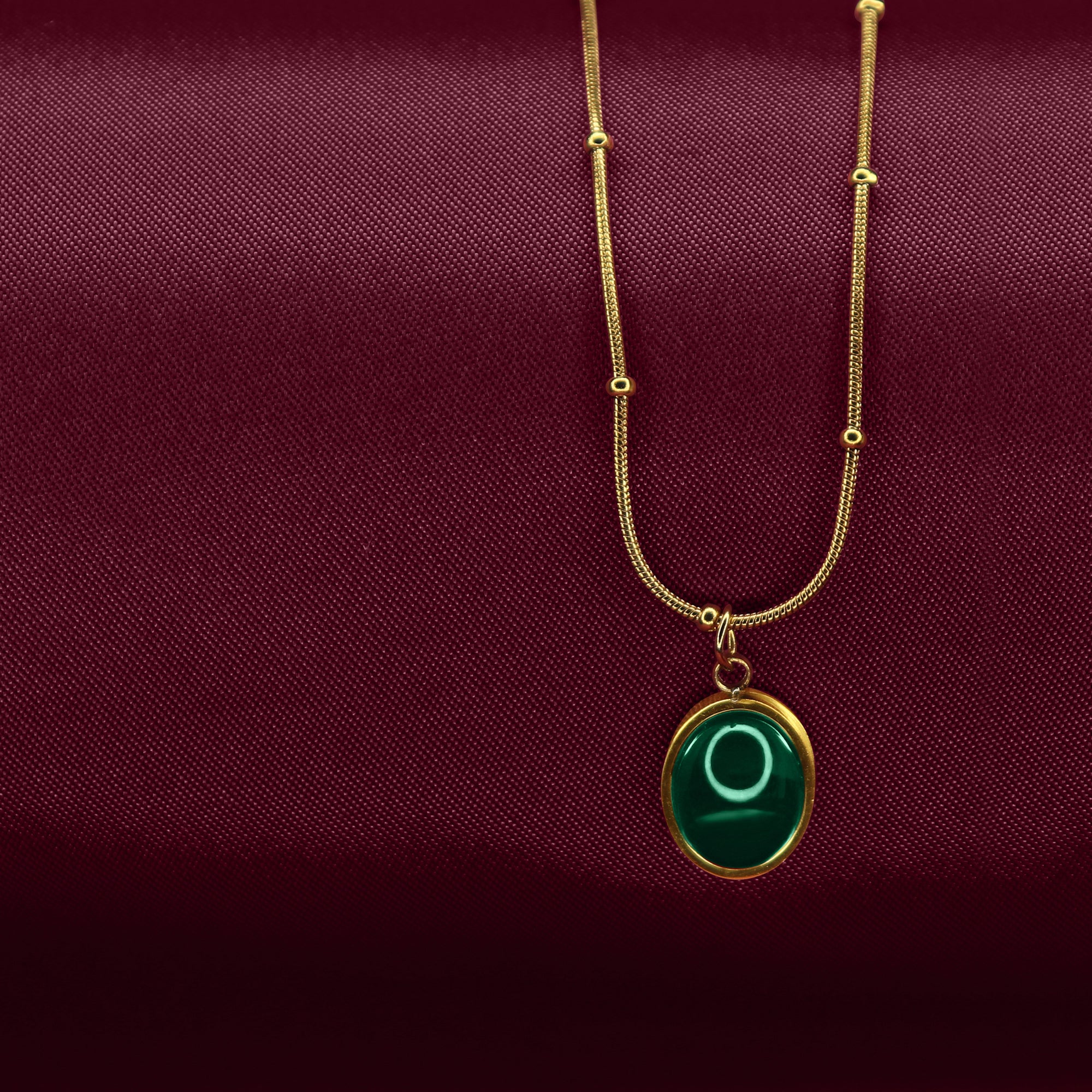 SOHIRA Green Gemstone Pendant Necklace| 18K Gold Plated