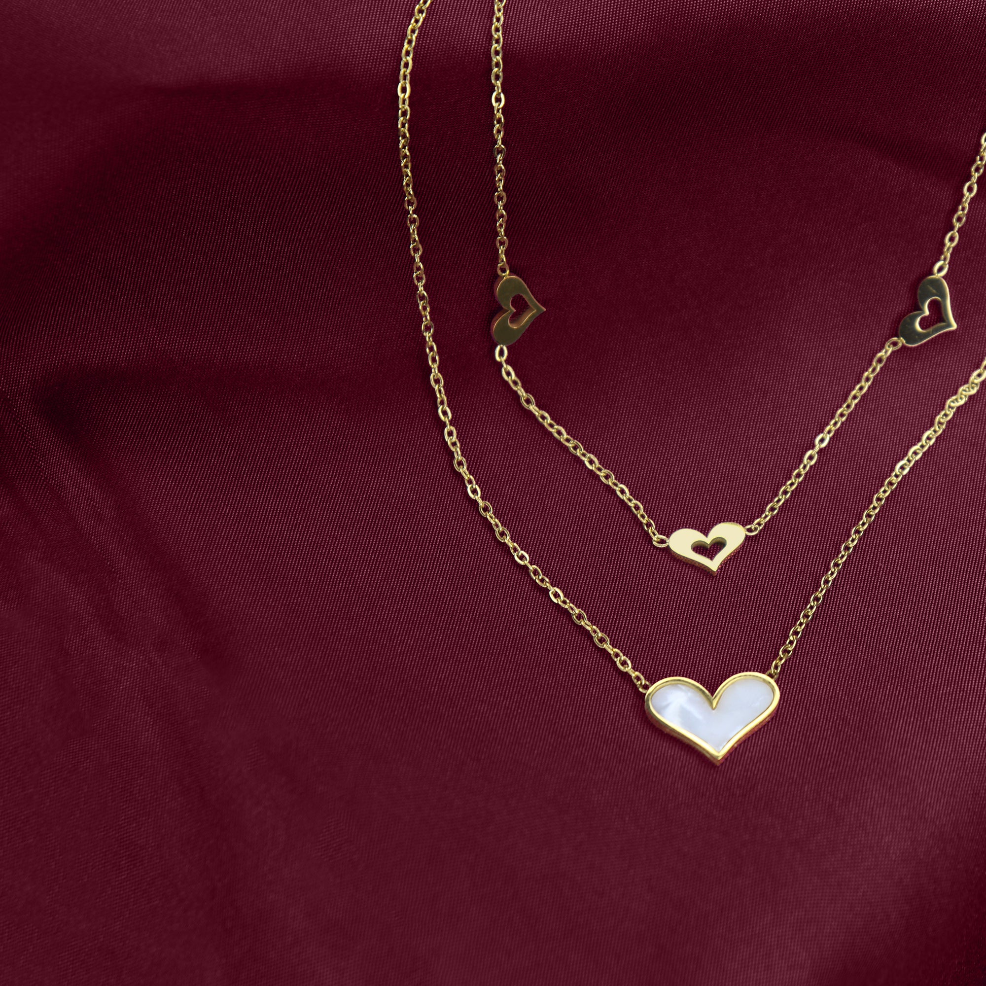 Heart Acrylic Double Layer Necklace | 18K Gold Plated