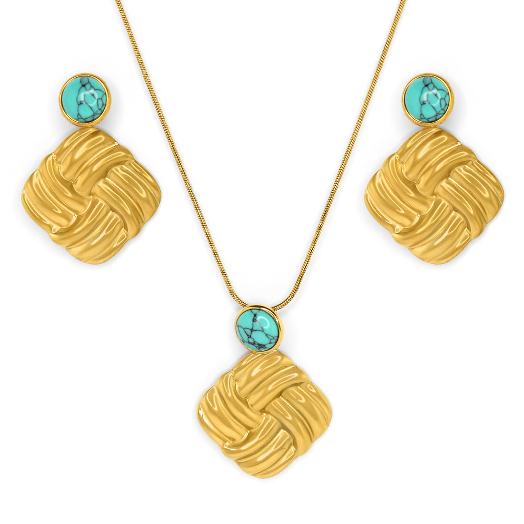 Turquoise Weave Necklace Set  | 18K Gold Plated  | Anti Tarnish Jewellery