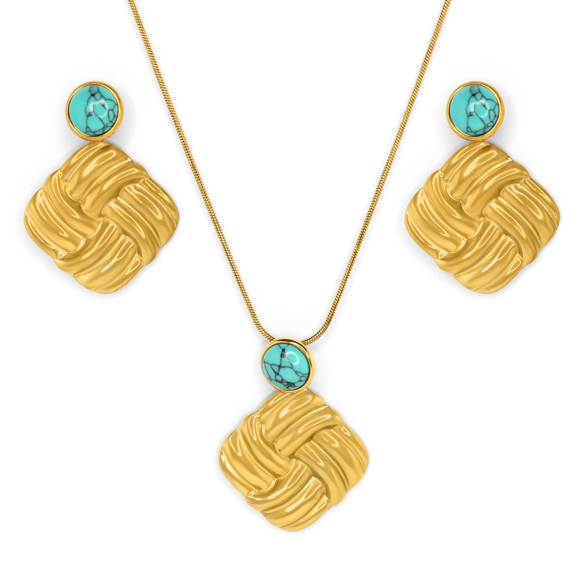 Turquoise Weave Necklace Set  | 18K Gold Plated  | Anti Tarnish Jewellery