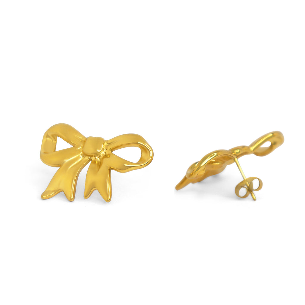 SOHIRA Golden Bow Charm Earrings Large | 18K Gold Plated
