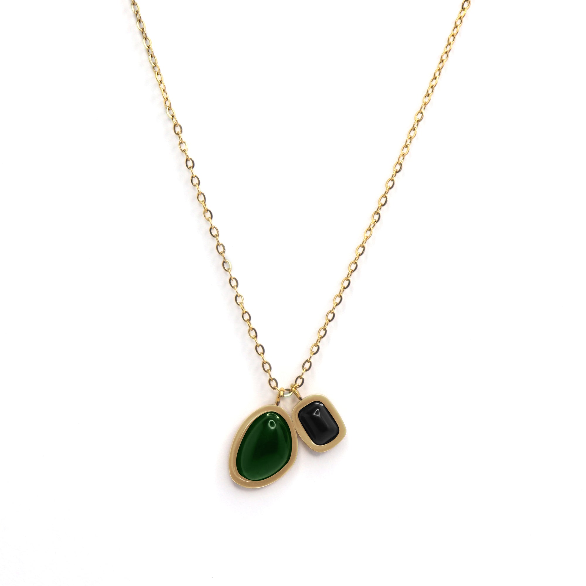 Dual Charm Gemstone Necklace | 18K Gold Plated | Anti Tarnish Jewellery