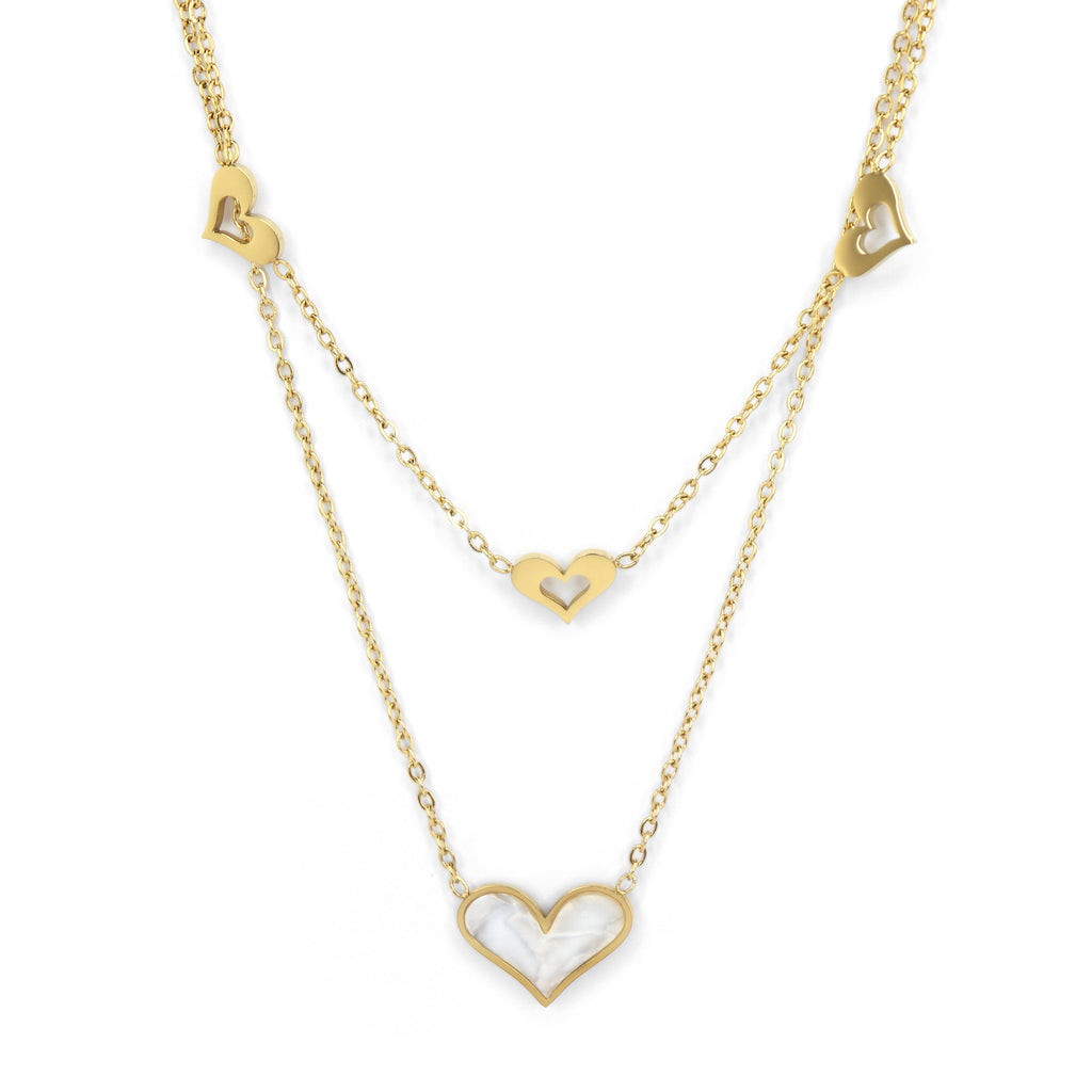 Heart Acrylic Double Layer Necklace | 18K Gold Plated