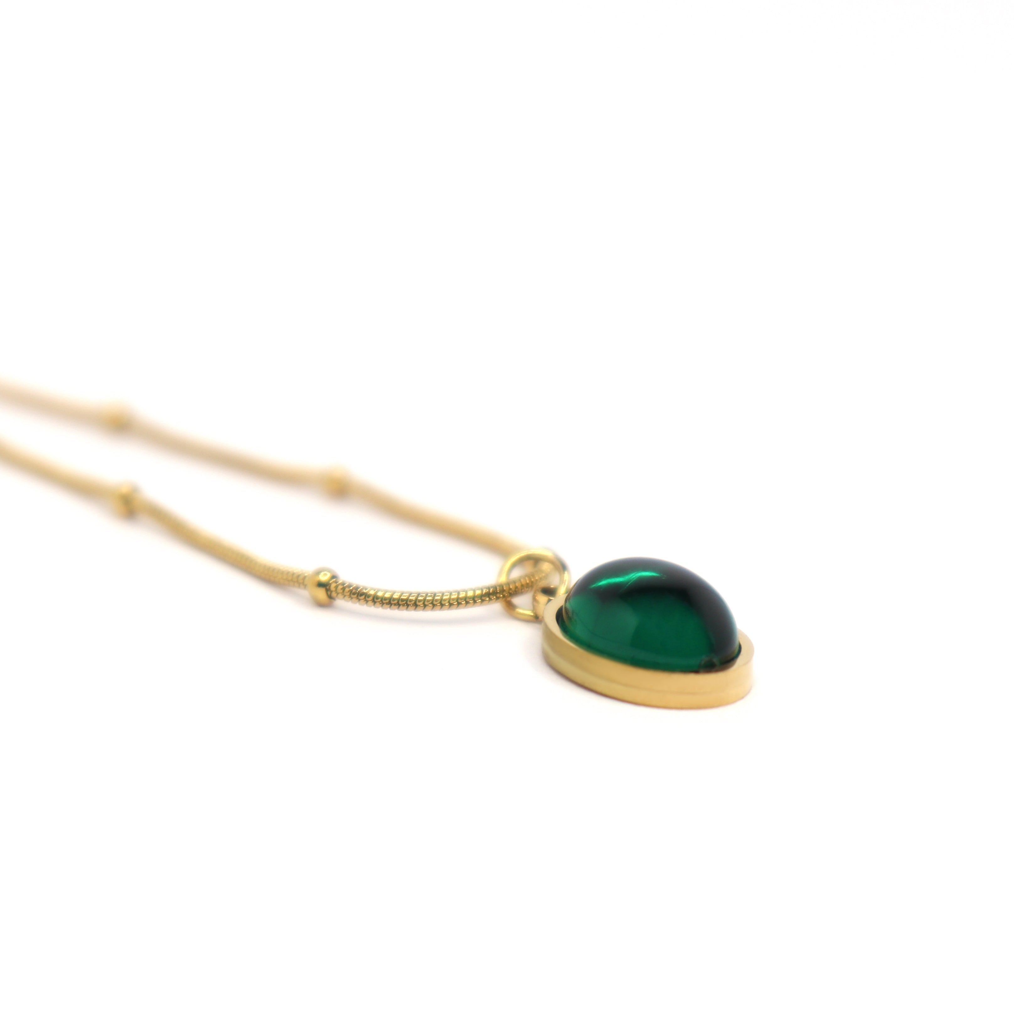 SOHIRA Green Gemstone Pendant Necklace| 18K Gold Plated