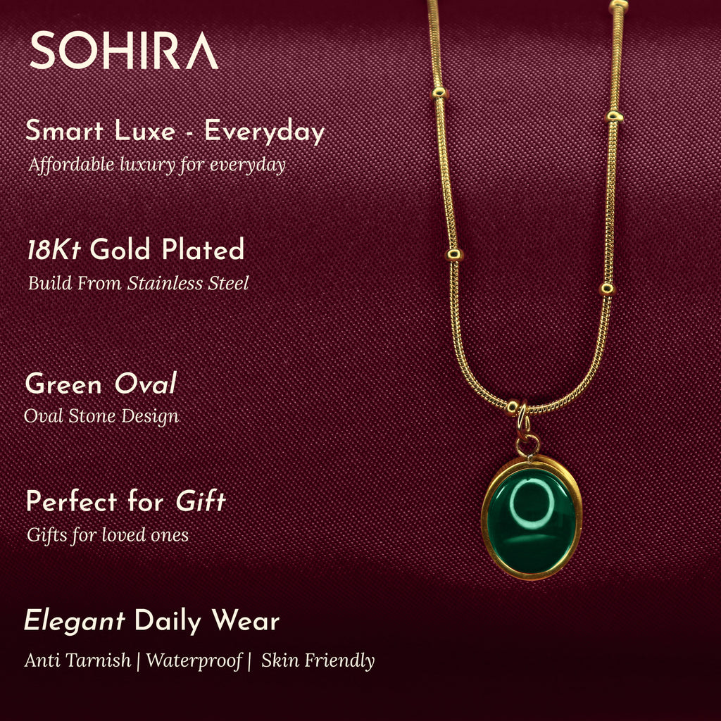 SOHIRA Green Gemstone Pendant Necklace| 18K Gold Plated