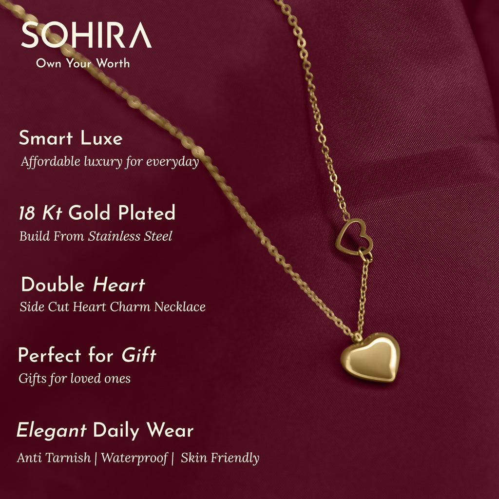 SOHIRA Lover’s Embrace Double Heart Necklace | 18K Gold Plated