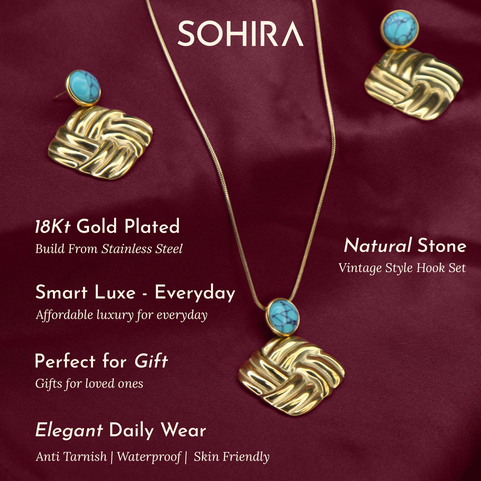 Turquoise Weave Necklace Set  | 18K Gold Plated  | Anti Tarnish Jewellery