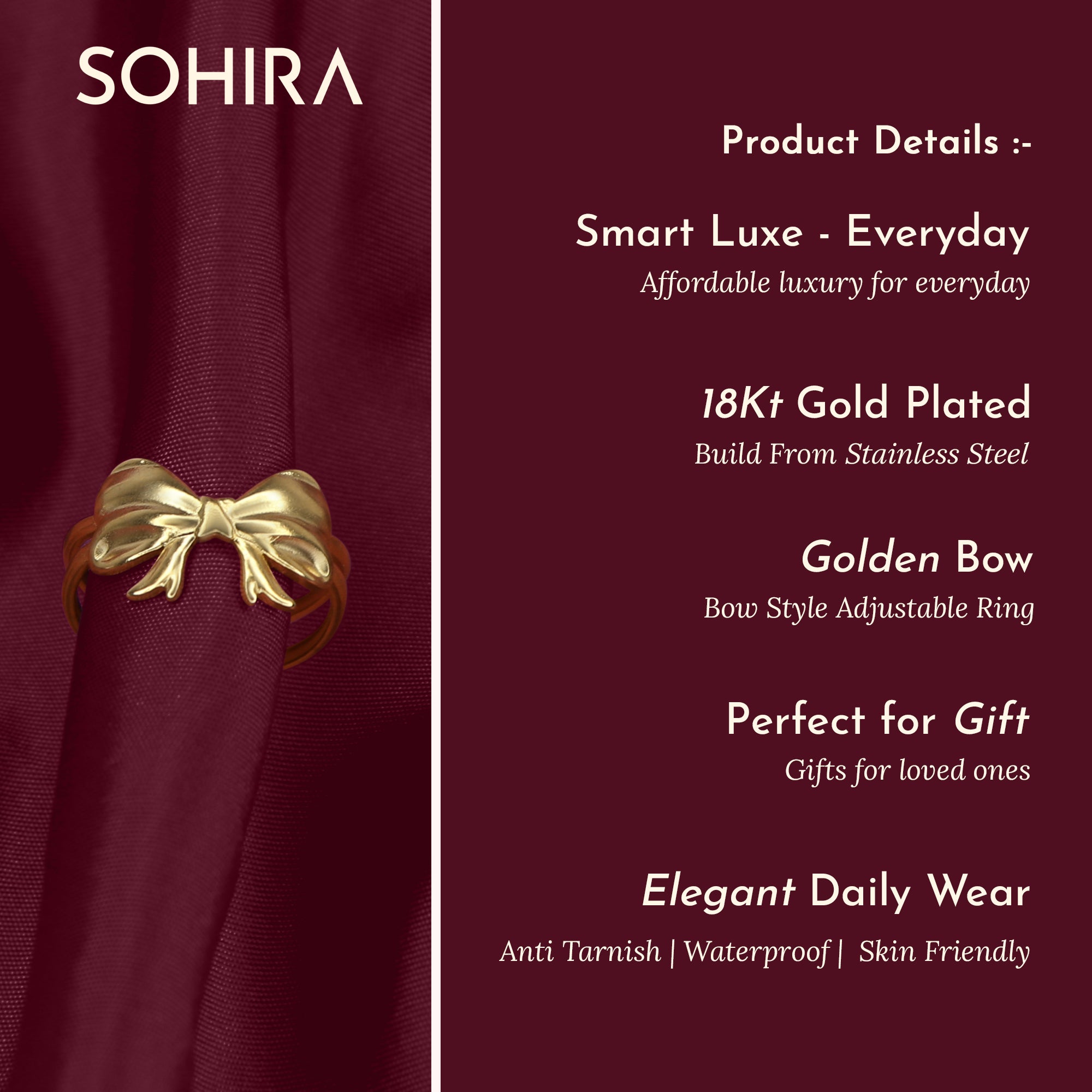Golden Bow Ring | 18K Gold Plated | Anti Tarnish Jewellery