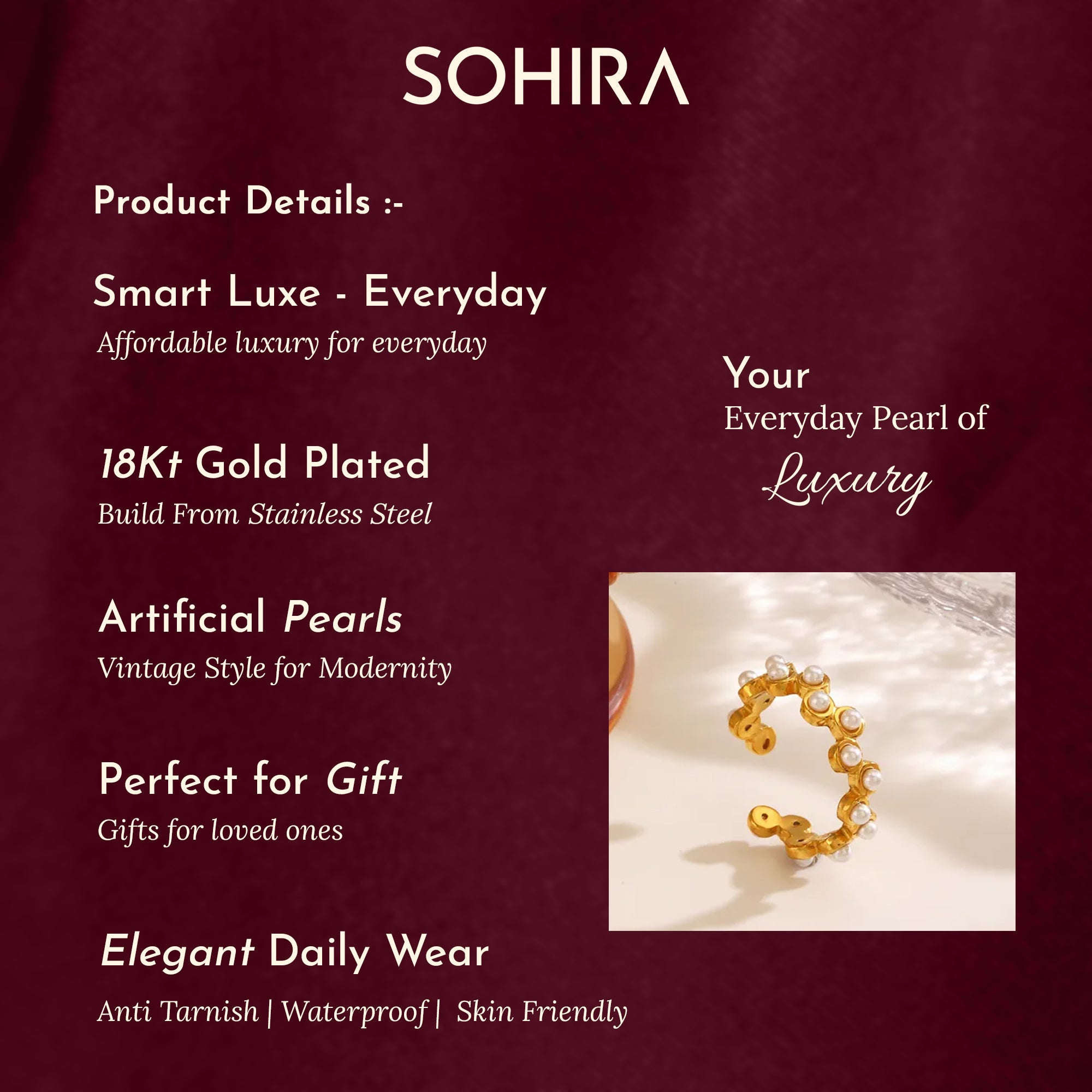 Banquet Pearl Ring | 18K Gold Plated | Anti Tarnish Jewellery
