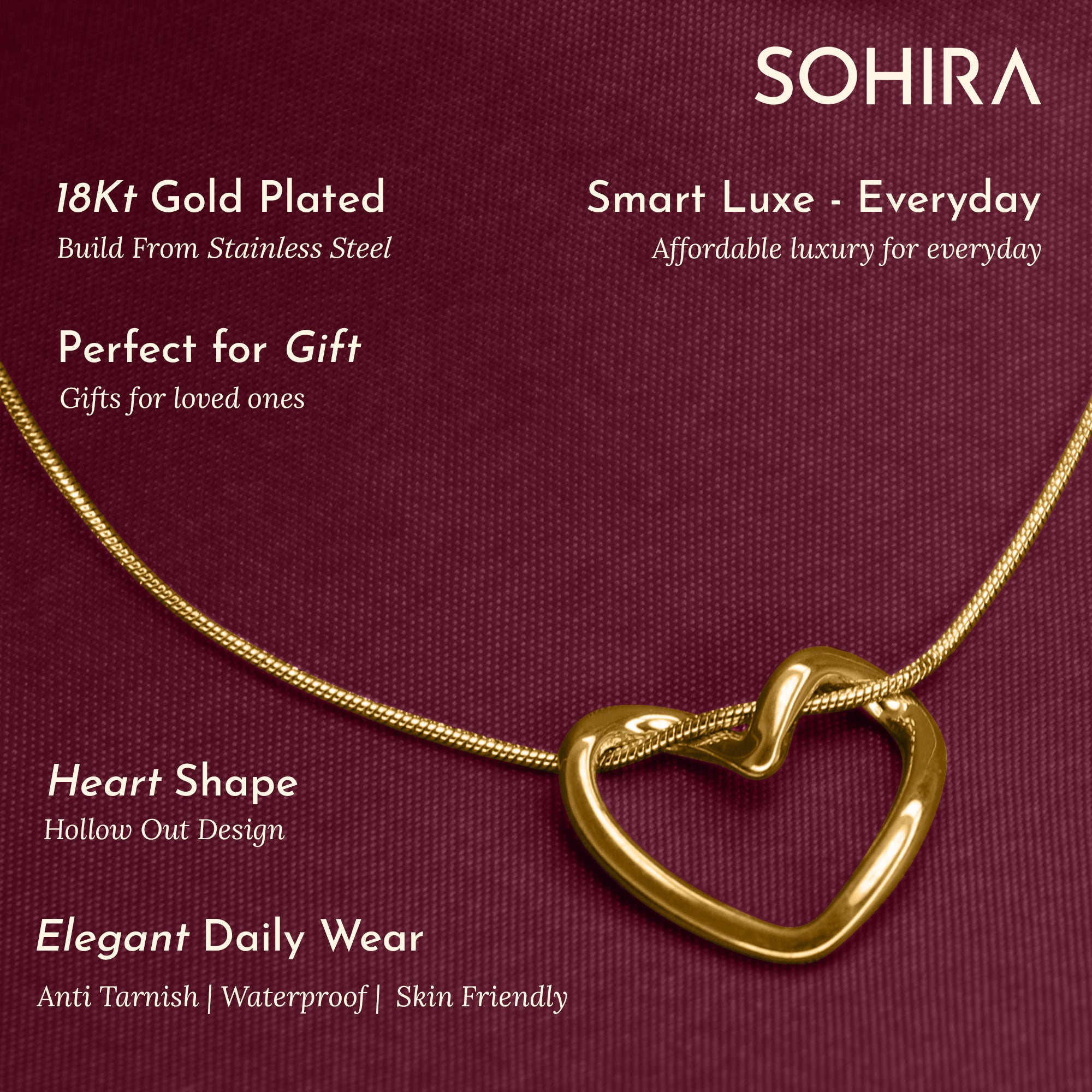 SOHIRA Hollow Love Necklace | 18K Gold Plated