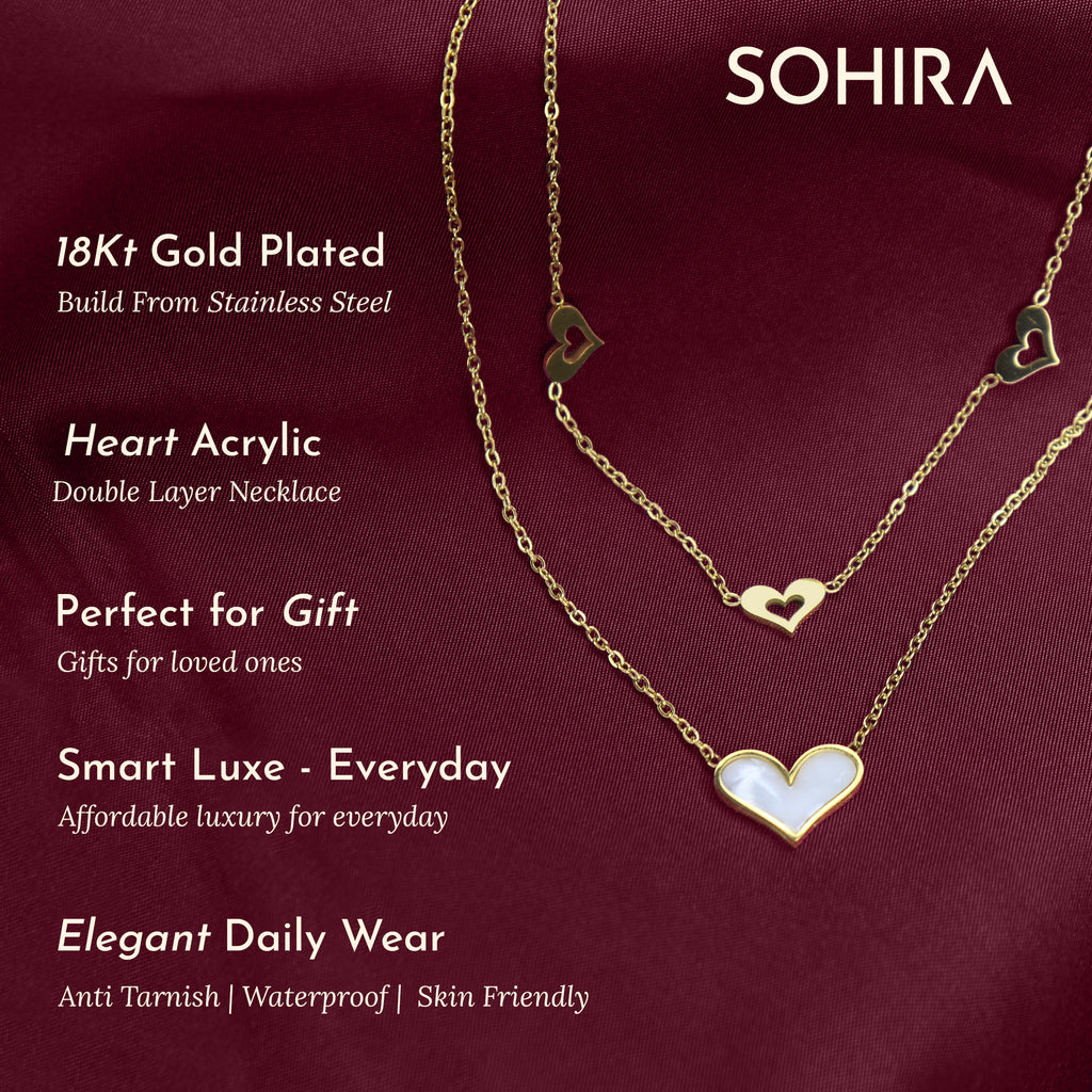 Heart Acrylic Double Layer Necklace | 18K Gold Plated