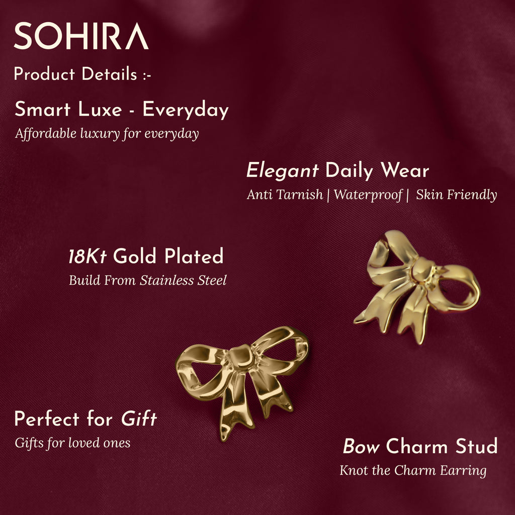 SOHIRA Golden Bow Charm Earrings Large | 18K Gold Plated