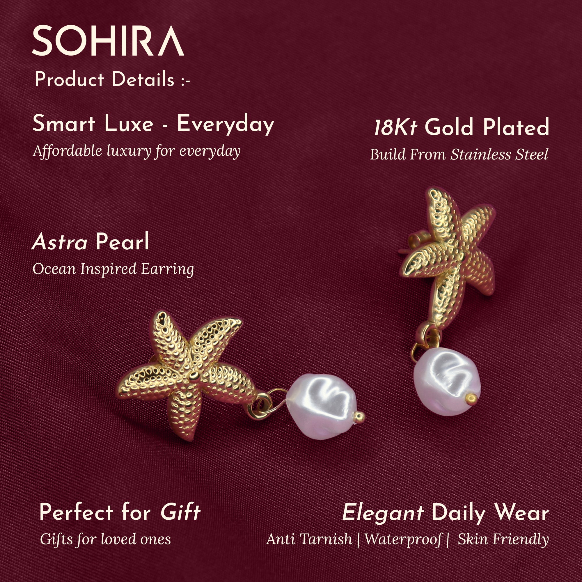 Astra Pearl Earring | 18K Gold Plated  | Anti Tarnish Jewellery