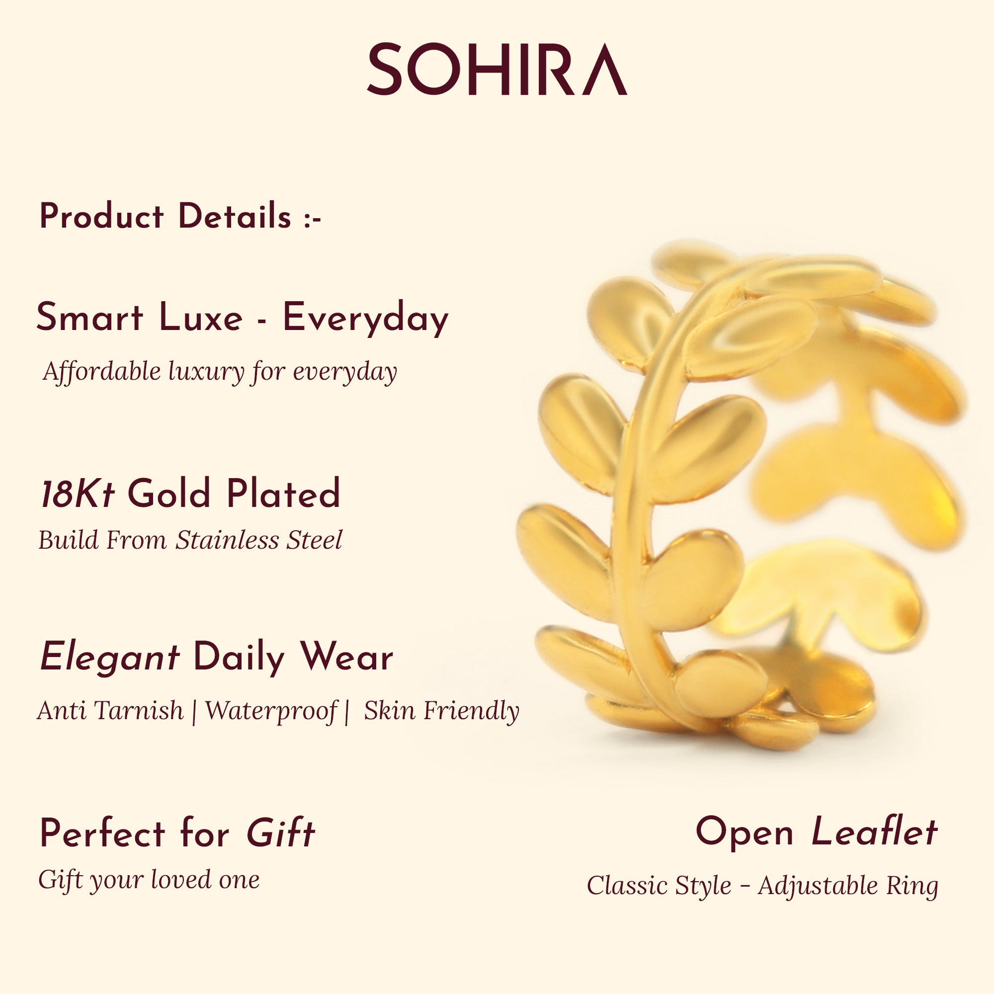 Leaflet Ring | 18K Gold Plated | Anti Tarnish Jewellery