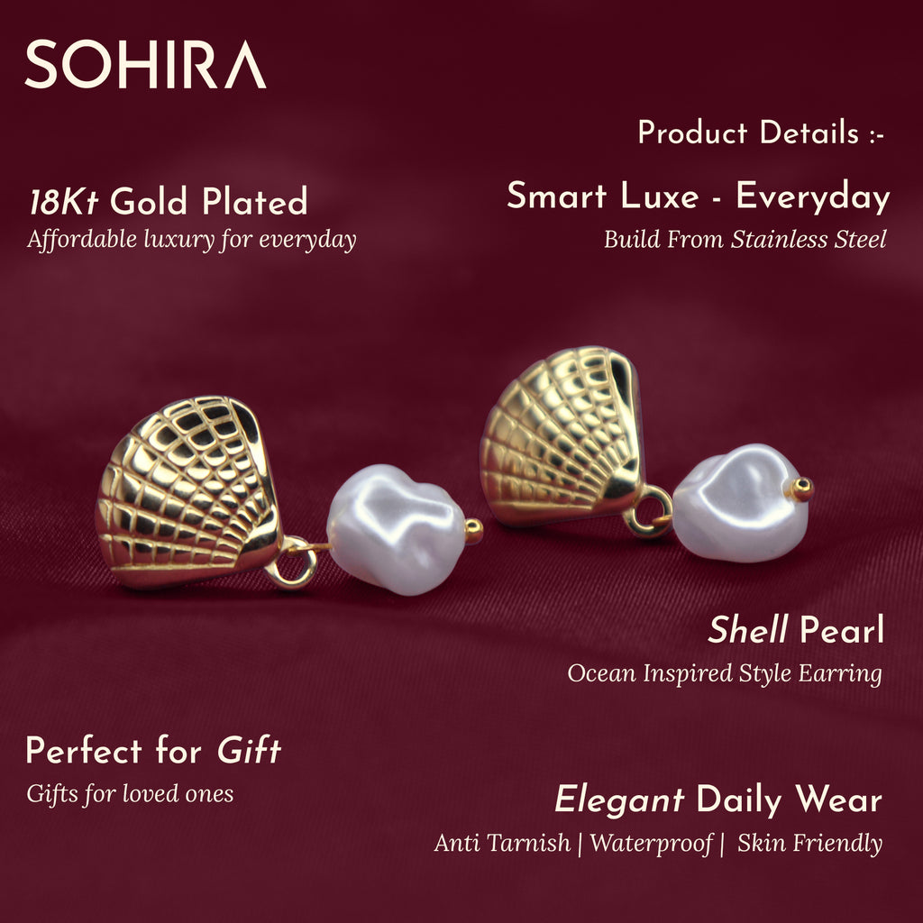SOHIRA Shell Pearl Earring | 18K Gold Plated