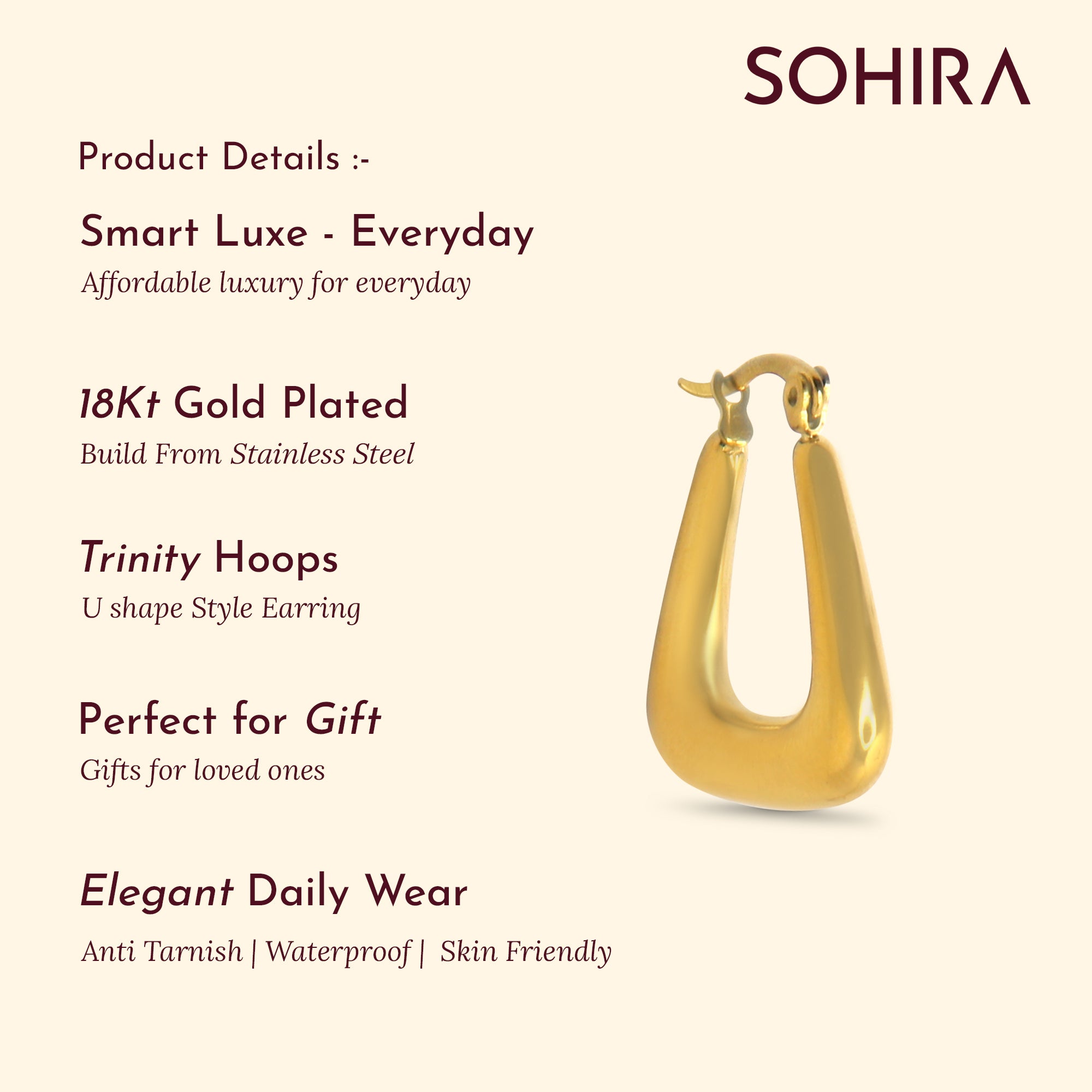 Trinity Hoops | 18K Gold Plated | Anti Tarnish Jewellery