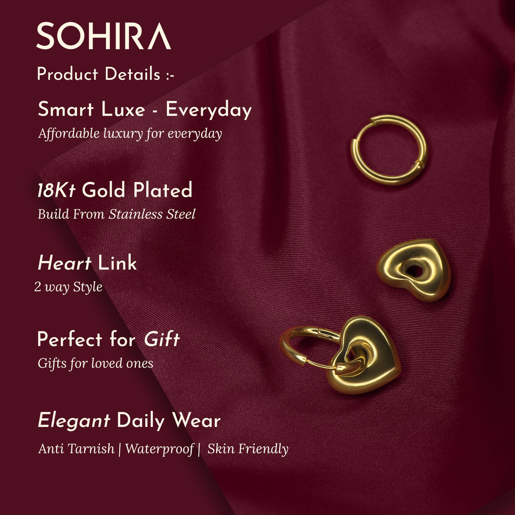 SOHIRA Heart Shift Hoop Earrings | 18K Gold Plated