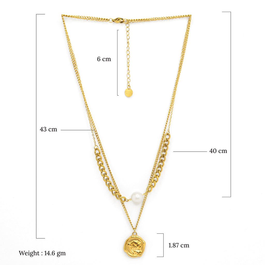 SOHIRA Rose Pearl Double Layer Necklace | 18K Gold Plated