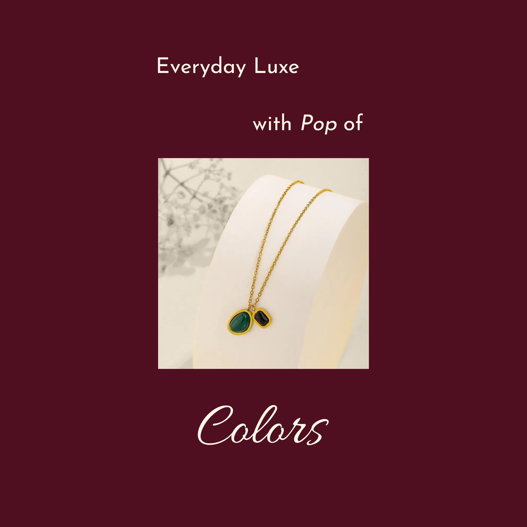 Dual Charm Gemstone Necklace | 18K Gold Plated | Anti Tarnish Jewellery