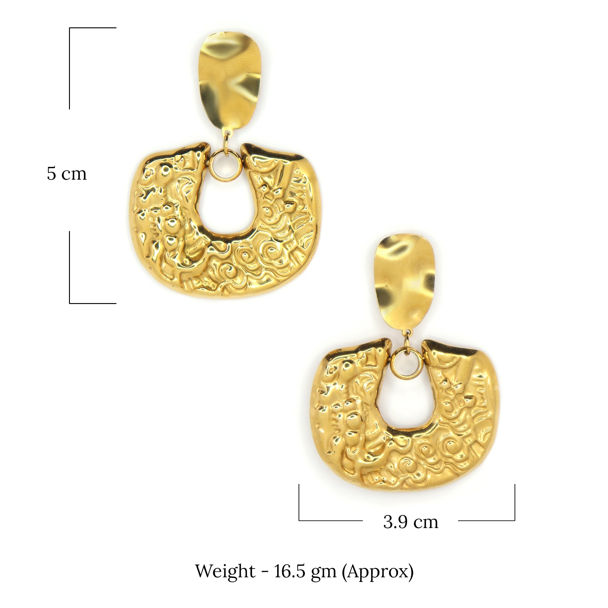 Pebbled Square Chunky Earring | 18K Gold Plated | Anti Tarnish Jewellery