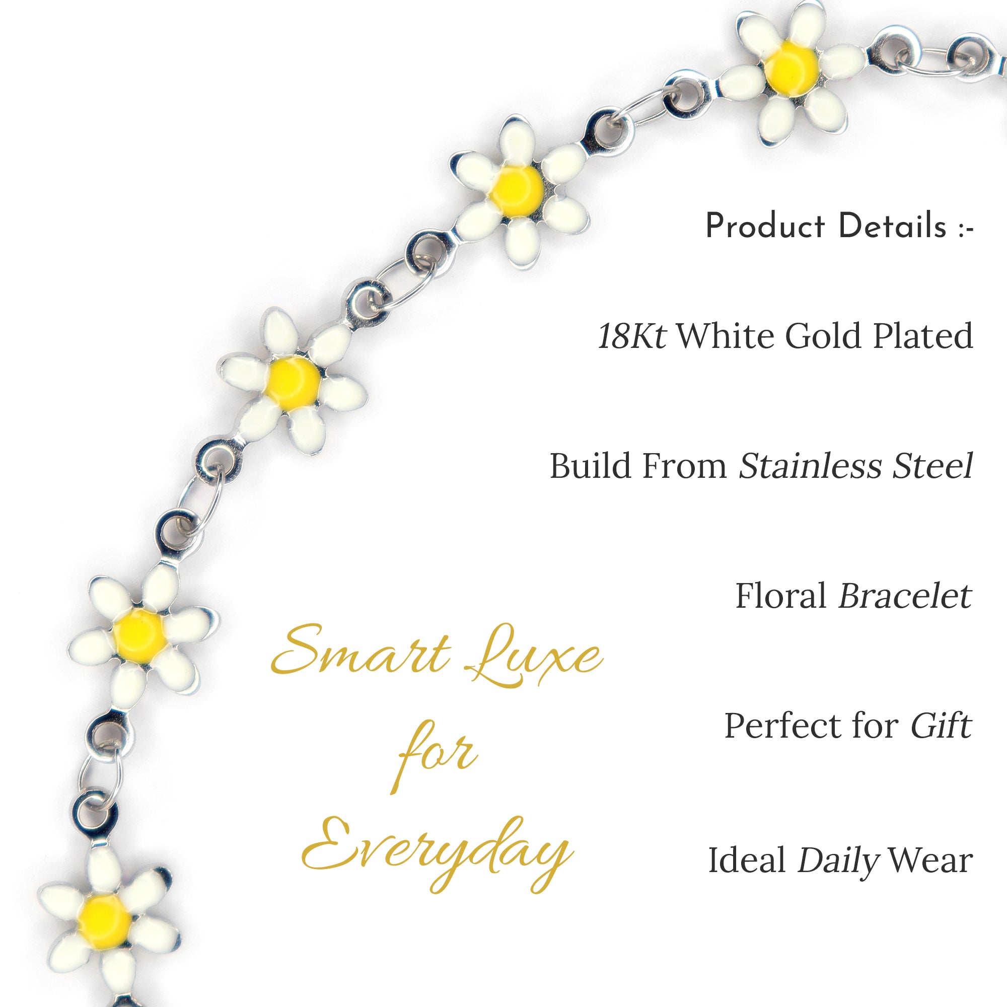 Yellow Bloom Bracelet | 18K White Gold Plated | Anti Tarnish Jewellery