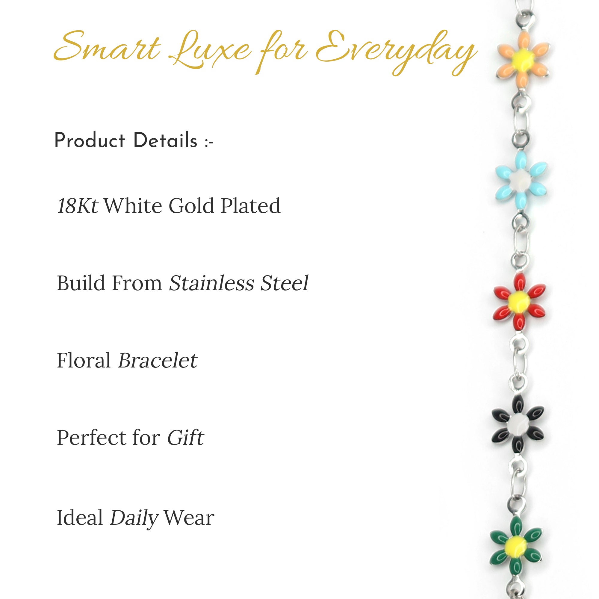 Rainbow Bloom Bracelet | 18K White Gold Plated | Anti Tarnish Jewellery