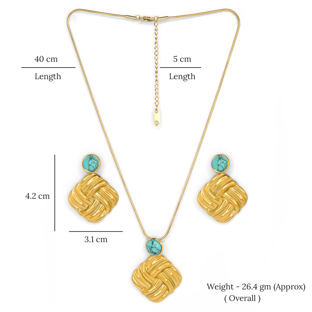 Turquoise Weave Necklace Set  | 18K Gold Plated  | Anti Tarnish Jewellery