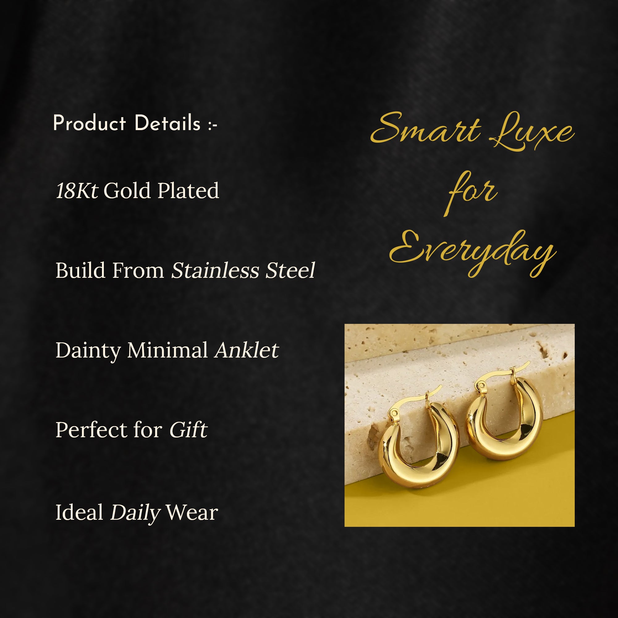 Elena Small Hoops | 18K Gold Plated | Anti Tarnish Jewellery