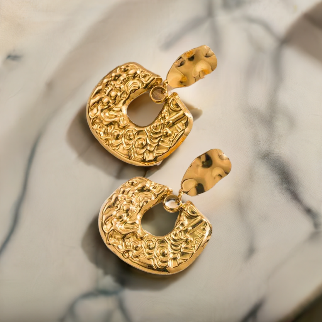 Pebbled Square Chunky Earring | 18K Gold Plated