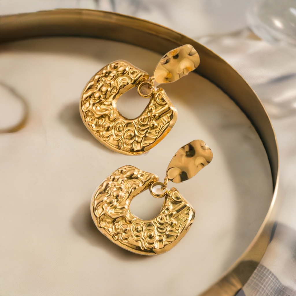 Pebbled Square Chunky Earring | 18K Gold Plated