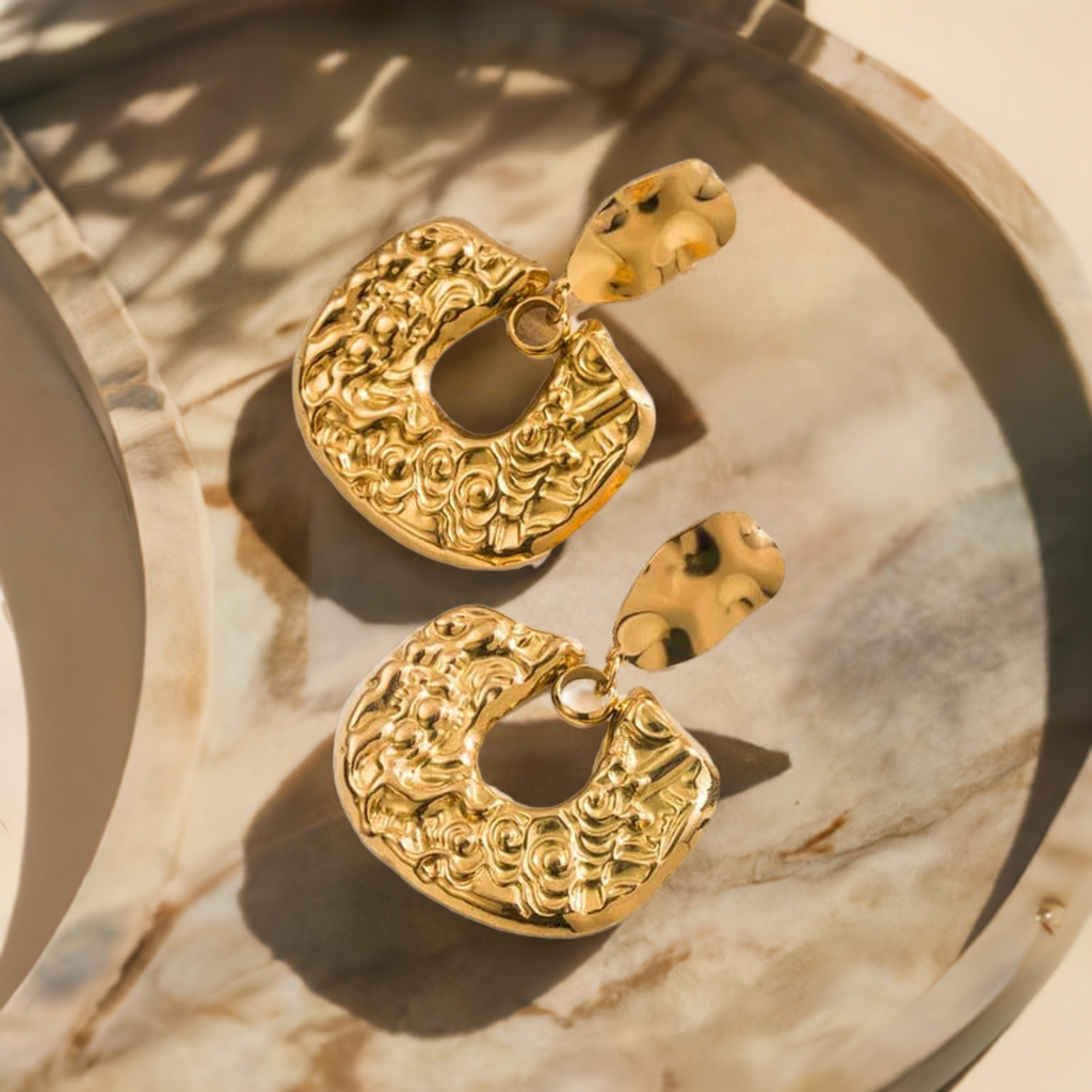 Pebbled Square Chunky Earring | 18K Gold Plated