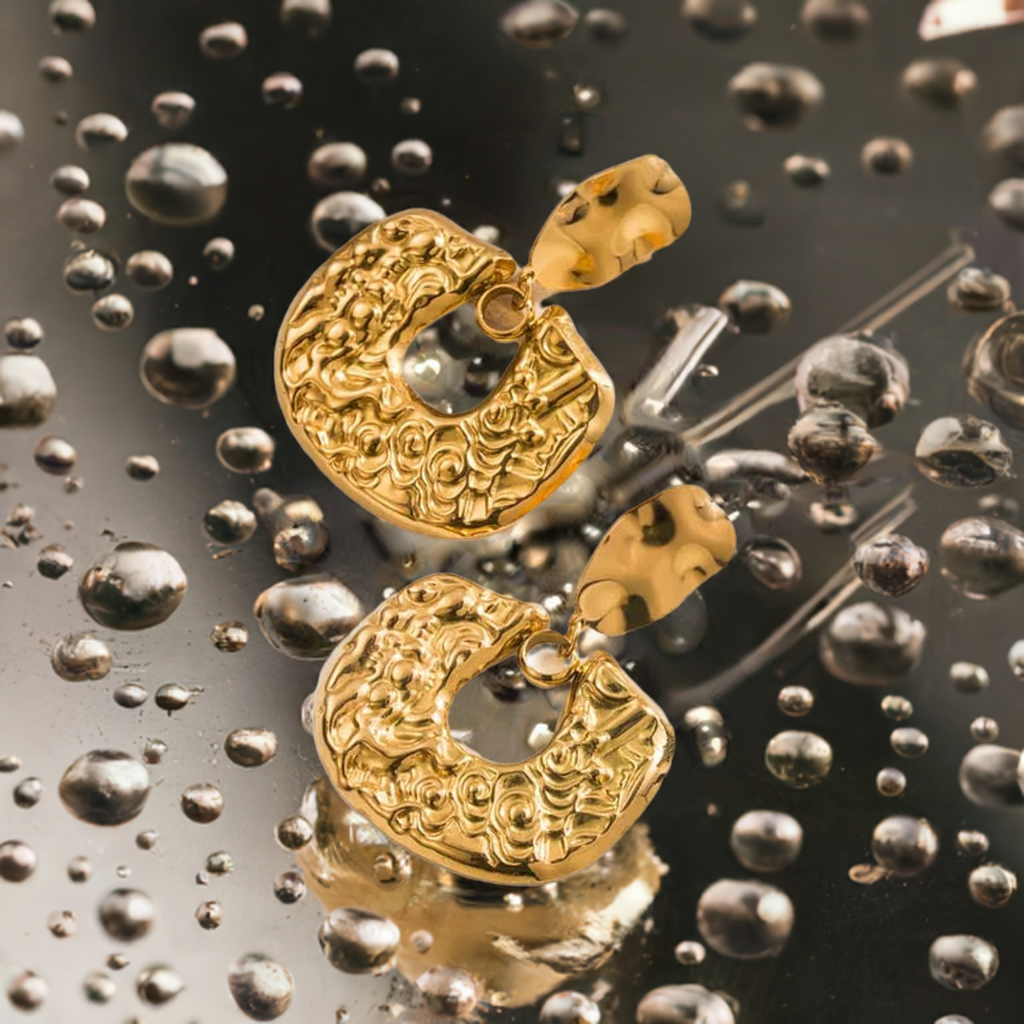 Pebbled Square Chunky Earring | 18K Gold Plated