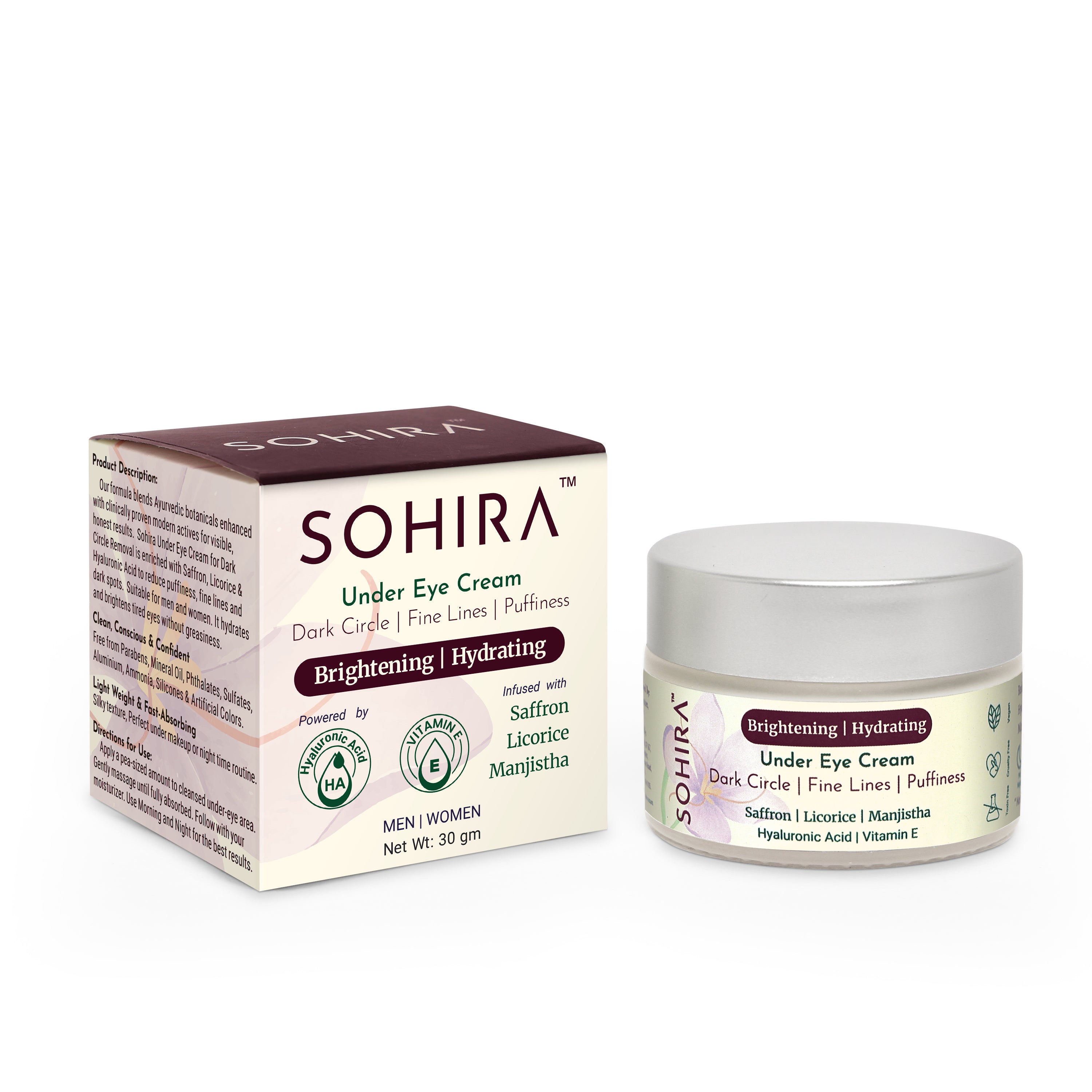 SOHIRA Under Eye Cream for Men & Women | Dark Circle, Puffiness & Fine Lines -30gm